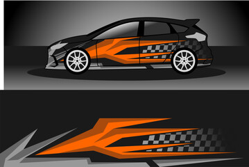 racing car wrap rally livery. design abstract orange strip for car wrap, vinyl sticker, and decal. isolated on black background