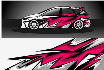 racing car wrap rally livery. design abstract pink strip for car wrap, vinyl sticker, and decal. isolated on black background © Yuliantart