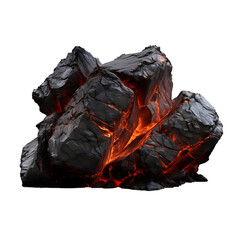 Raw sample of black lava stone stone close up on transparent background 