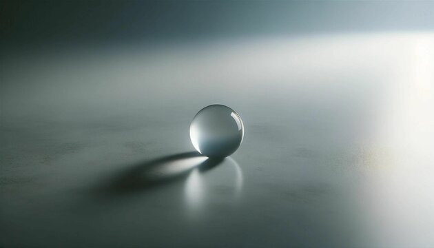 AI illustration of a crystal clear glass marble ball on a reflective surface
