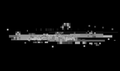 Naklejka premium Horizontal distortion of broken video image on black background, VHS effect, glitch digital color pixel noise. Stock abstract pixel background glitch texture. Color digital noise, VHS corrupted signal