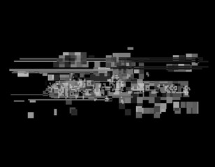 Obraz premium Horizontal distortion of broken video image on black background, VHS effect, glitch digital color pixel noise. Stock abstract pixel background glitch texture. Color digital noise, VHS corrupted signal