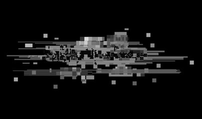 Horizontal distortion of broken video image on black background, VHS effect, glitch digital color...