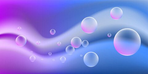 abstract dynamic bubbles composition on the blue-purple wave background.
