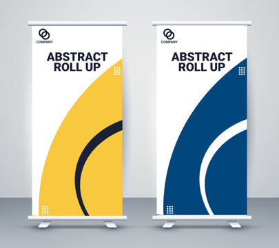 Business Presentation Roll-Up Standee Black & Yellow , Corporate Event Roll-Up Display Standee in Classic Black