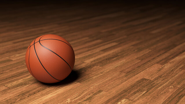 농구 코트의 농구공 배경 Basketball Ball on the Wood Floor Court Background