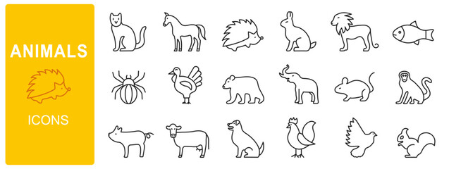 Animals icons collection. Thin line animal icons set. Vector