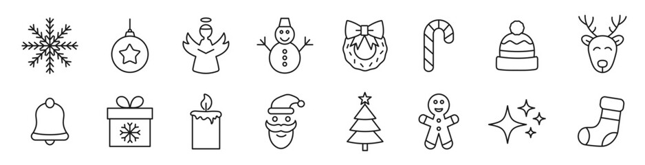 Christmas icon set. Christmas, New Year holidays icons in line style