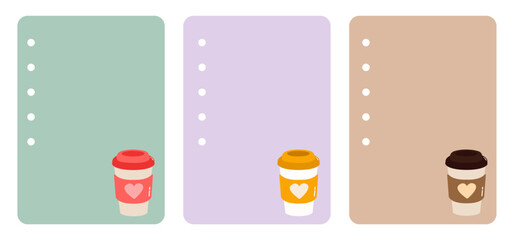 To do list, check list, note with lovely plastic or paper cute sweet coffee cup with hot coffee with heart. Ready for print