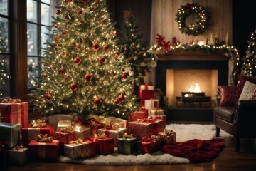 Fototapeta na wymiar Living room with Christmas tree and holiday decorations
