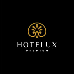 minimal golden palm coconut leaf logo vector icon illustration in Geometric line outline style