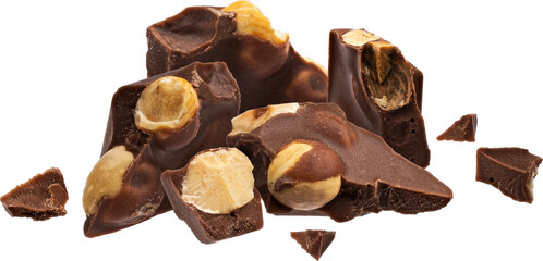 Dark chocolate chunks with hazelnut isolated