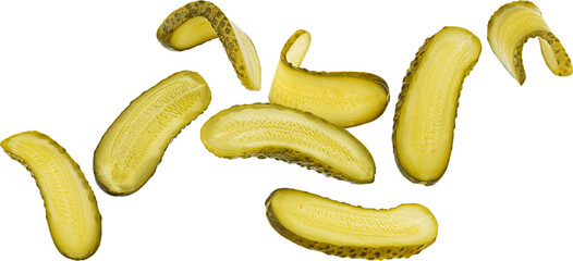 Pickled cucumber slices isolated