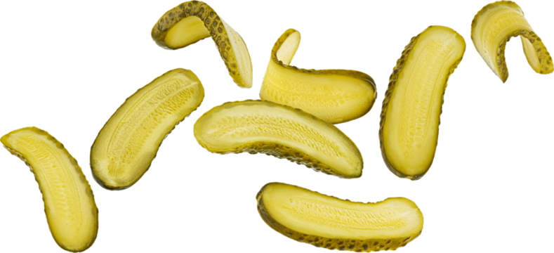Pickled cucumber slices isolated