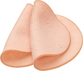 Boiled ham sausage slices isolated on white background