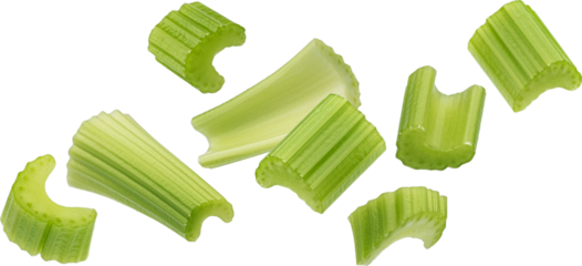Falling chopped celery isolated