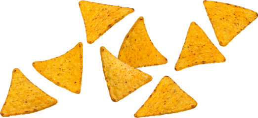Falling corn chips, hot mexican nachos isolated 