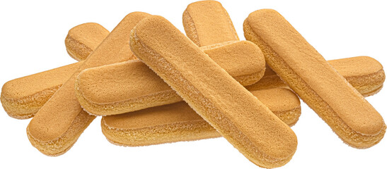Italian savoiardi biscuits, ladyfinger cookies isolated on white background