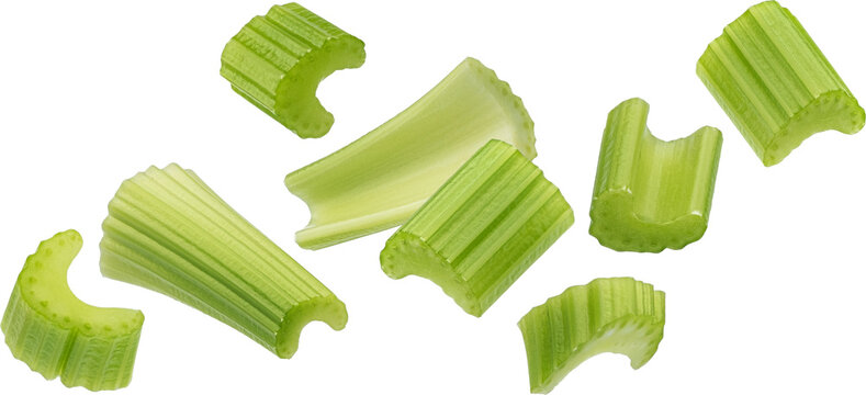 Falling chopped celery isolated