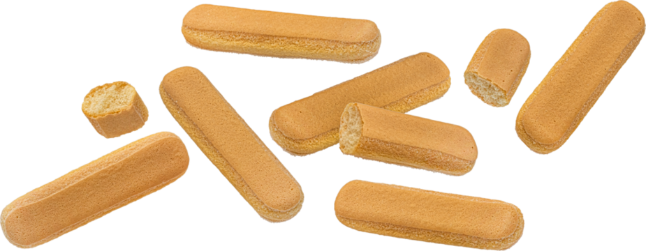 Falling italian savoiardi biscuits, ladyfinger cookies isolated on white background