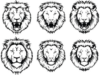 Set of lion head vector.  Lion head mascot icon