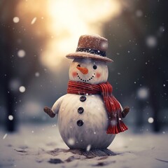 Obraz premium smiling snowman, winter background
