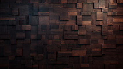 Dark wood cubes or blocks background texture, hardwood wallpaper, abstract background with squares