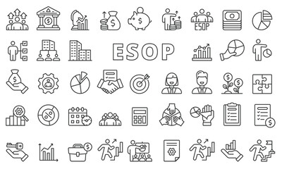 ESOP icon set in line design. Employee, Ownership, Stock, Plan, icon, Business, Investment, vector illustrations. Editable stroke icons. 