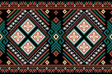Colorful ethnic geometric fabric pattern. Abstract fabric design pixel art. colorful pixel art pattern. designed for fabric patterns, textiles, home decor, decoration, wallpaper