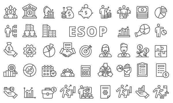 ESOP icon set in line design. Employee, Ownership, Stock, Plan, icon, Business, Investment, vector illustrations. Editable stroke icons. 