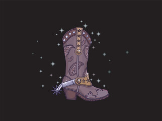 shiny cowboy boots vector illustrations isolated on black background