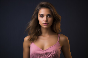 Naklejka premium Generative ai photography of beautiful charming lady isolated on dark grey background