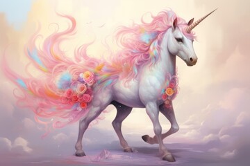 Obraz na płótnie Canvas Pastel Baby Unicorn Fantasy.