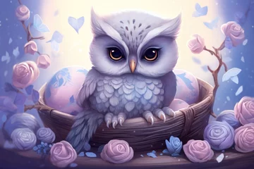 Garden poster Owl Cartoons Pastel Nursery Owl Lullaby.