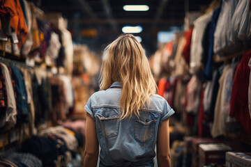 Obraz premium Excited person spend time buying clothes big mall black friday discounts sales low prices season