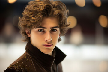 Fototapeta premium Generative AI picture of young person spending time at skating rink training ice skating