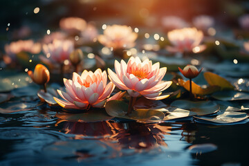 Obrazy na Plexi  Generative ai picture pf colorful beautiful lotus water lily flower on pond yoga peace calm inspiration