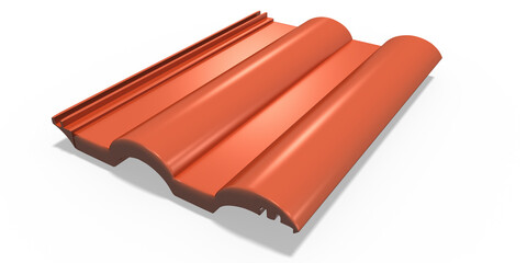 3d roter Dachziegel, Dachpfanne aus Stein oder Beton für Hausdächer, freigestellt, transparenter Hintergrund