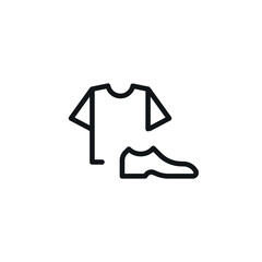 Clothing. T-shirt and shoes linear icon. Thin line customizable illustration. Contour symbol. Vector isolated outline drawing. Editable stroke