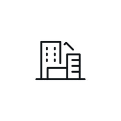 City buildings, urbanization linear icon. Thin line customizable illustration. Contour symbol. Vector isolated outline drawing. Editable stroke