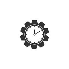 Time management icon with clock and gear. Flat cartoon outline trend modern technical logotype graphic design infographic web element isolated vector icon. Concept of work flow or develop pictogram