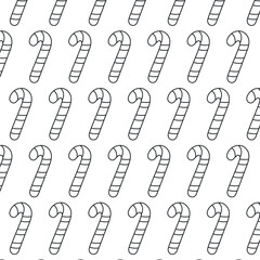 Doodle style pattern of caramel stick. Hand drawn Christmas sweets in doodle style. Vector seamless hand drawing vector pattern of candy