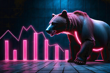 A bearish bear on a stock market graph, going down