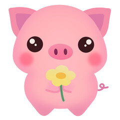 little pig holding flowers