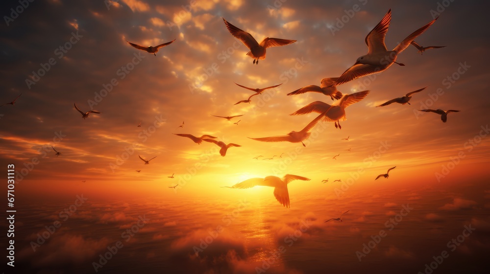 Wall mural birds flying in the sky, ai generated image