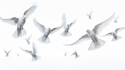 Birds flying on white background, AI generated Image