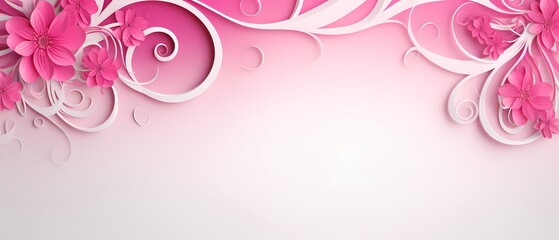 pink paper flowers with swirls on white background