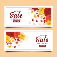 Autumn sale banner set. Collection of advertising posters and banners for website. Promotions and special offer, online marketing