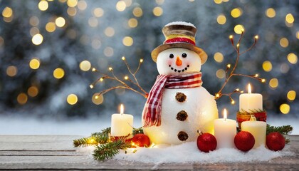 Snowman with Christmas tree with candles