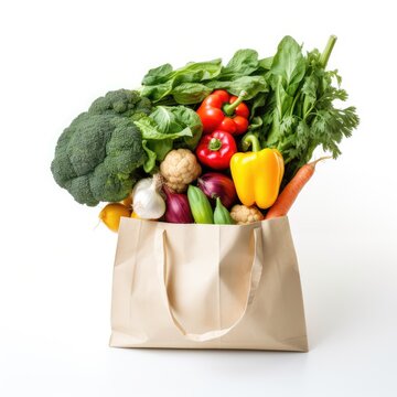 Bag containing vegetables, isolated background, AI generated Image
